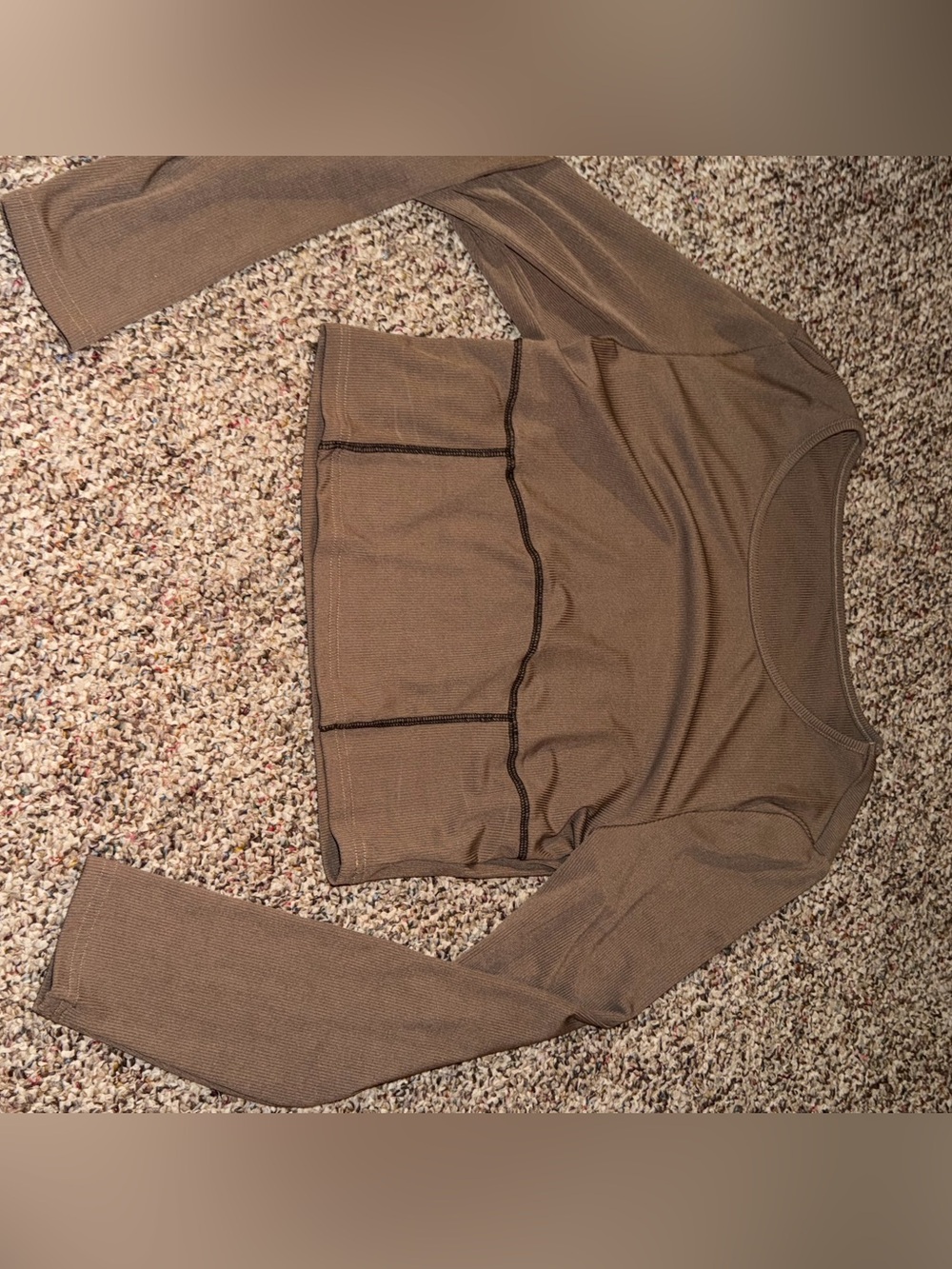 SHEIN Curve Ribbed Long Sleeve Top in Taupe